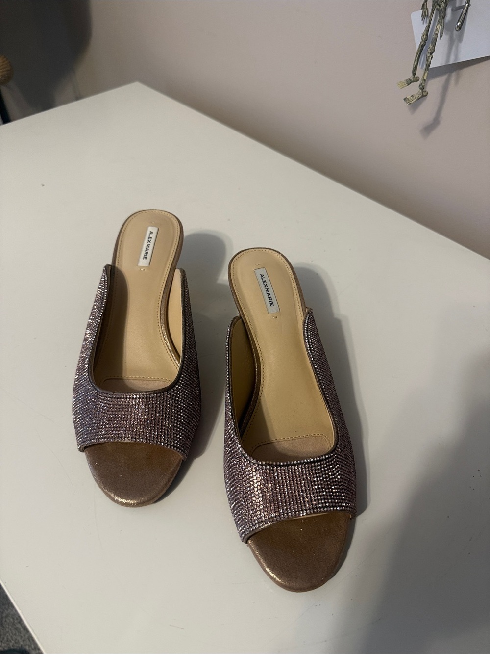 Alex Marie Metallic Rose Gold Open-Toe Heels
